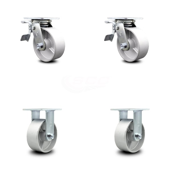 5 Inch Semi Steel Caster Set with Roller Bearing 2 Brakes 2 Rigid
